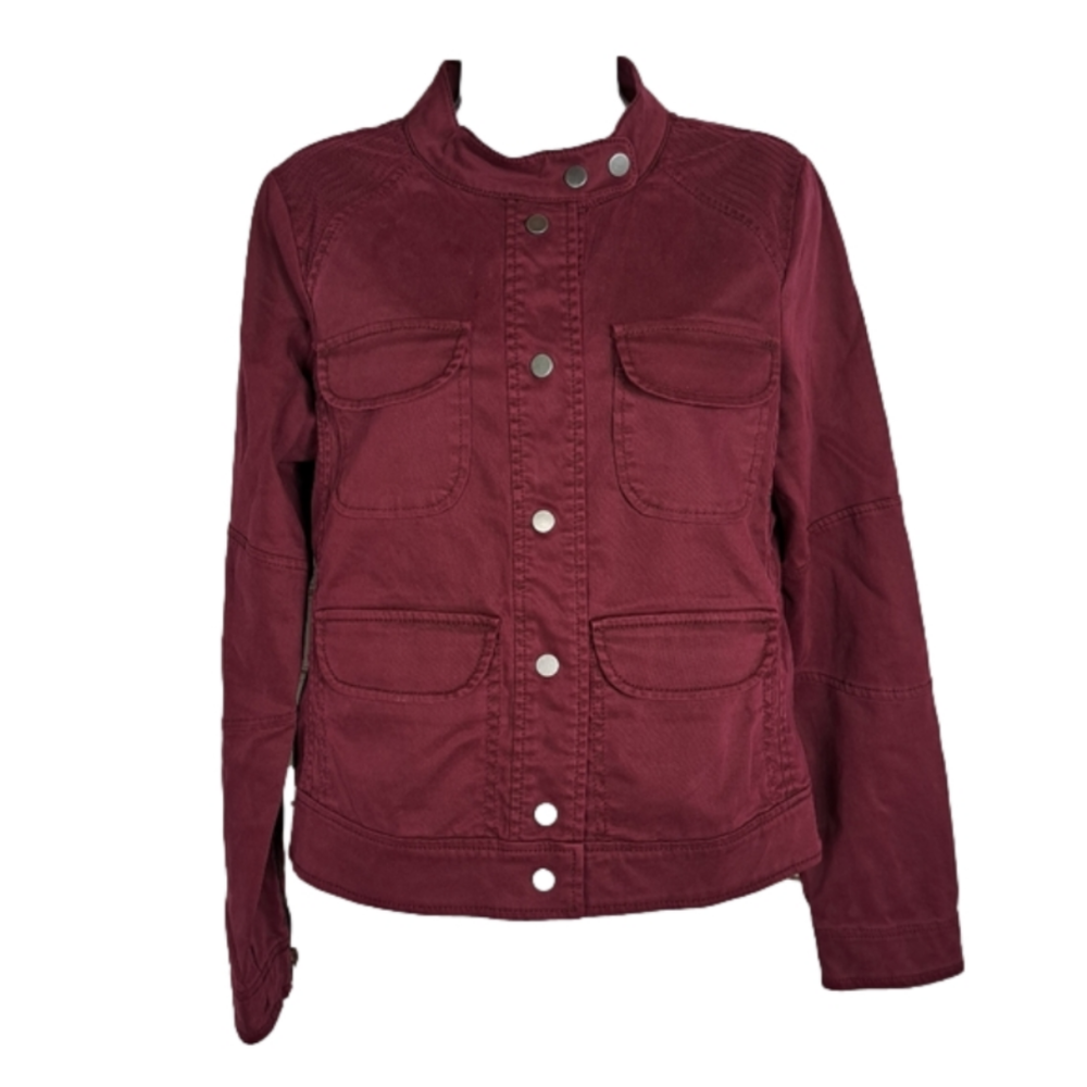 ANTHROPOLOGIE Sanctuary Military‎ Moto Field Jacket Burgundy